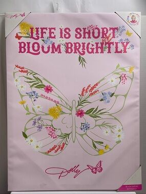 Dolly Parton Floral Butterfly Wall Art Canvas - Life Is Short Bloom Brightly